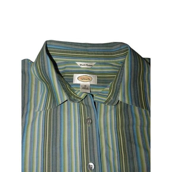 Talbots Women Striped ButtonUp Shirt 18 Blue Green LongSleeve Westerncore Preppy - Picture 3 of 6